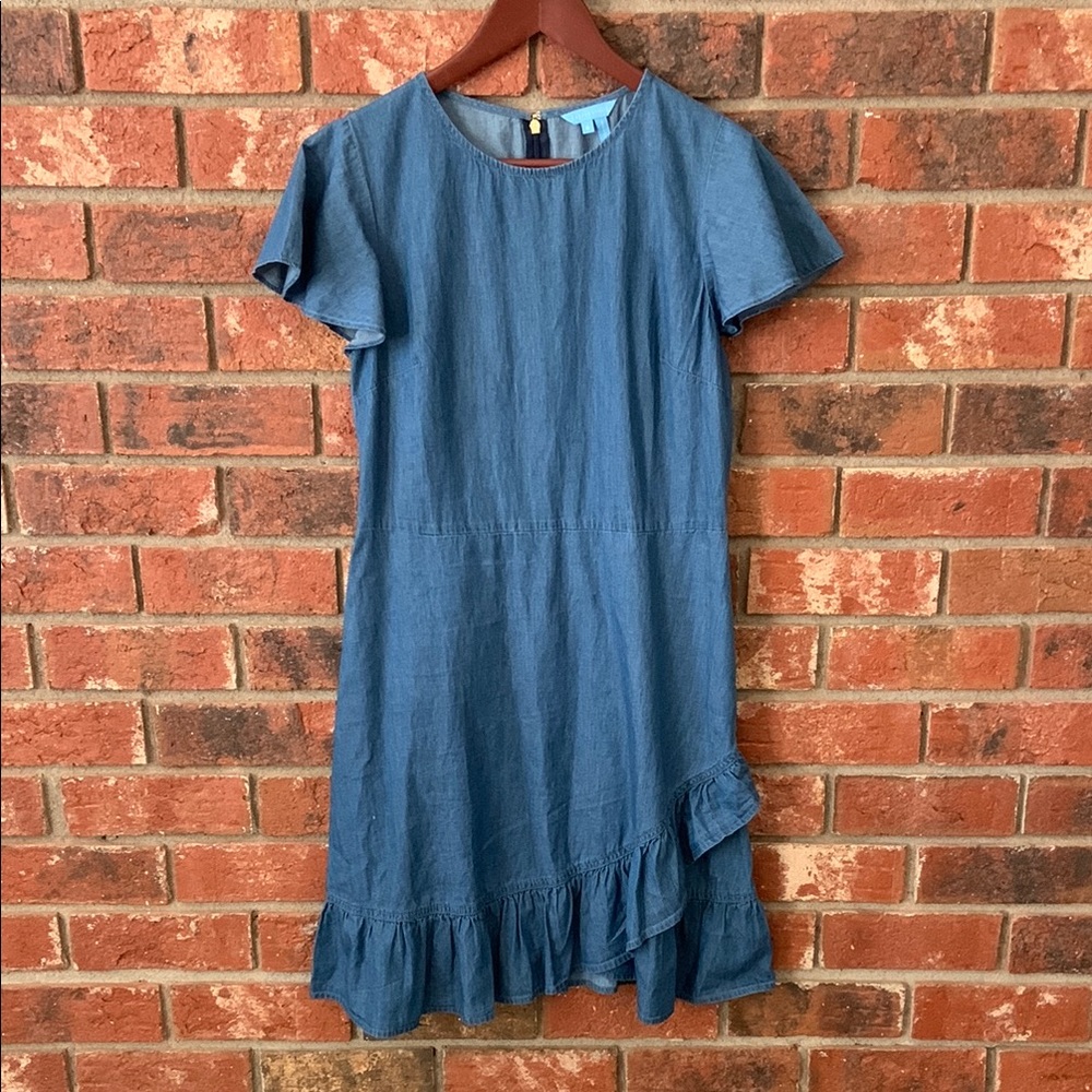 Draper James Ruffle Sleeve Chambray Blue Denim Dress - Picture 4 of 10